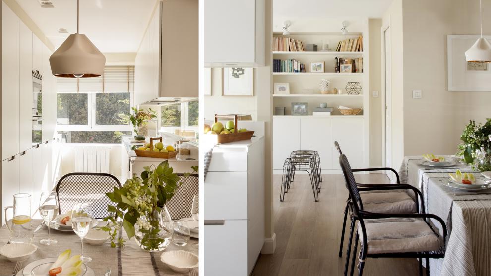 Cocina blanca equipada con muebles diseñados por Santos